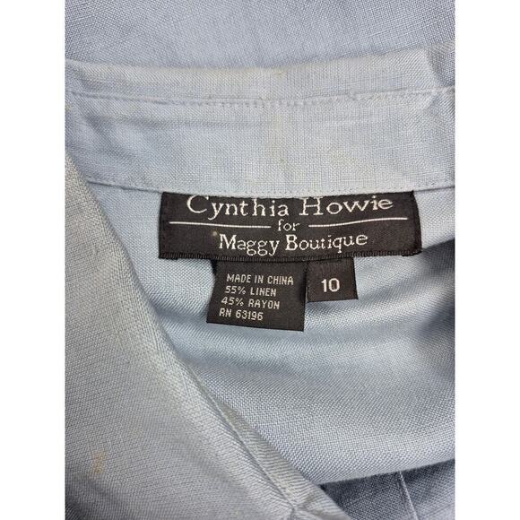 80s VTG NWT Cynthia Howie Maggy Boutique Linen Dress Sky Blue Embroidered Sz 10 - Picture 5 of 7
